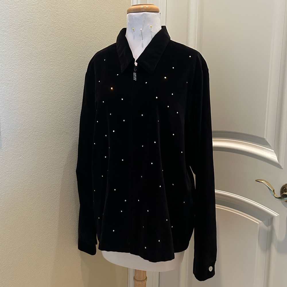 NWOT The Quacker Factory black velvet velour crystal studded jacket